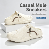 Chaussures mules pour hommes en tissu respirant, avec fermeture éclair latérale, à enfiler, bout fermé anti-collision, chaussures décontractées pour la marche quotidienne