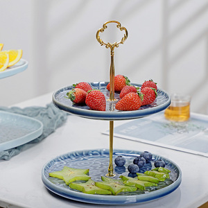 Plato de cerámica de doble capa para frutas, cuadrado, con soporte, estilo chino moderno, para servir en el hogar, bodas, té y bocadillos. - Product Image 2