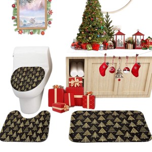 Cortina de Ducha de Poliéster con Diseño de Árbol de Navidad Negro y Dorado, Cortina de Baño con Impresión Digital, Impermeable, Personalizada, Moderna, al por Mayor - Product Image 5
