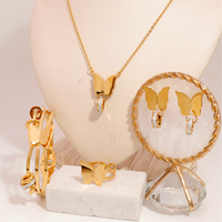 Ensemble de bijoux en acier inoxydable plaqué or, personnalisé, classique, avec strass, pour femmes, idéal pour les cadeaux de vacances, vente en gros à Guangzhou