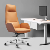 Fauteuils modernes orange en cuir PU avec base en aluminium et dossier haut pivotant pour le bureau des visiteurs