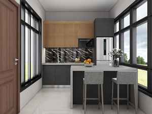 Petite armoire de cuisine moderne noire et boisée avec construction en contreplaqué imperméable et revêtement en granit - Product Image 4