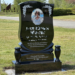 Lápida Personalizada para Exteriores, de Granito Negro, en Forma de Escudo, con Florero de Rosas Tallado a Mano, Foto Grabada, Estatua de Piedra, Monumentos - Product Image 1