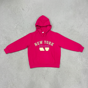 Sudadera con Capucha Rosa para Niñas, Diseño con Letras Estampadas de la Universidad de Nueva York, Felpa 100% Algodón, Antiencogimiento, Estilo Otoñal - Product Image 1