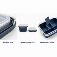 Boîte à bento en silicone de qualité alimentaire à compartiments, directement de l'usine, faible MOQ, support du dropshipping