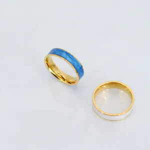 Blue And White Oil Drop Painted Stainless Steel Craft Ring 18K Gold Plated Simple Index Finger Ring For Women