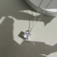 RINNTIN LZN15 Colliers pour femmes Collier en argent sterling 925 avec pendentif carré élégant 8A en zircon cubique Bijoux en argent 925