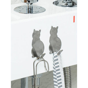 Ganci da parete a forma di gatto resistente in acciaio inossidabile tipo di gancio in ghisa autoadesiva per l'installazione in ufficio o in cucina - Product Image 1