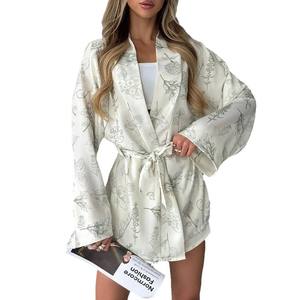 Conjunto de <span class=keywords><strong>Bata</strong></span> y Pantalones Cortos de Manga Larga Estampados, Ropa de Casa <span class=keywords><strong>Juvenil</strong></span>, Informal, Veraniega, Cómoda, Transpirable, Pijama - Product Image 5