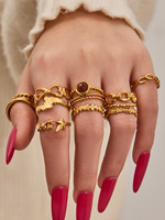 Ensemble de bagues empilables tendance en acier inoxydable plaqué or 18 carats, avec étoile, infini, chaîne et pierre, bagues fines multi-styles pour le quotidien