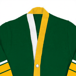 Cárdigan de punto verde universitario para mujer, cuello en V, logotipo bordado, manga larga, longitud regular, invierno, 100% cachemira. - Product Image 2