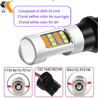 Bombilla LED HOLY T20 42SMD de Doble Color para Señal de Giro, Luz de Reversa LED SMD 2835 de 8w, DRL Blanco + Amarillo, 1156 LED 7440 3156