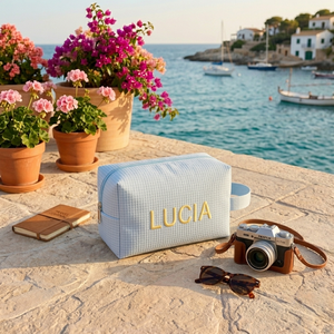 <span class=keywords><strong>Pochette</strong></span> de maquillage personnalisée avec monogramme, pour femmes, portable, organiseur de cosmétiques de voyage, sac de toilette imperméable en nylon avec poignée - Product Image 4