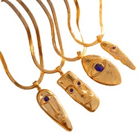Collier pendentif tendance rétro en acier inoxydable 304 plaqué or QS, motif bambou, style européen et américain, luxe léger, vente chaude transfrontalière