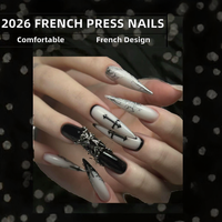 Autocollants pour ongles à pointes longues, style gothique noir, motif croix sombre, très tendance