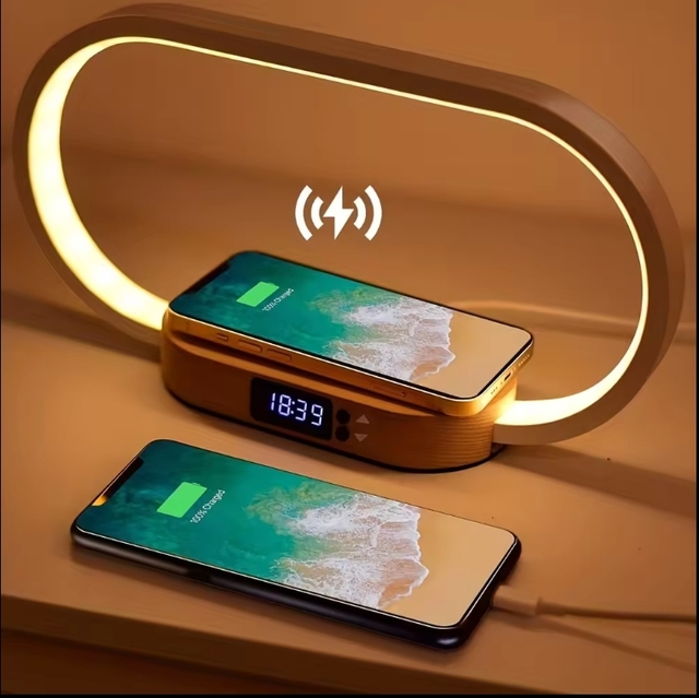 New Bedside Counter Lamp Wooden Desk Lamp With Power Outlet Wireless Charging Smart Home Lamp