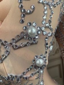 AD1538 Kimshein <span class=keywords><strong>Robe</strong></span> <span class=keywords><strong>De</strong></span> Femmes O Cou À Manches Longues Strass Perles Étincelant Cristal Robes Femmes Fête - Product Image 6