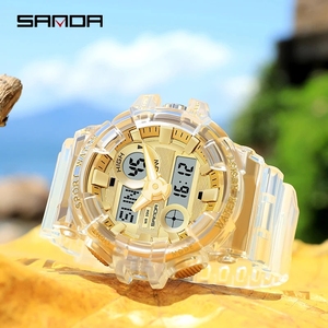 Personnalisé Votre Propre Logo Sanda 3100 Chronographe Montres Double Affichage Hommes Étanche Mode Bracelet Transparent Lumineux Reloj <span class=keywords><strong>Montre</strong></span> - Product Image 3