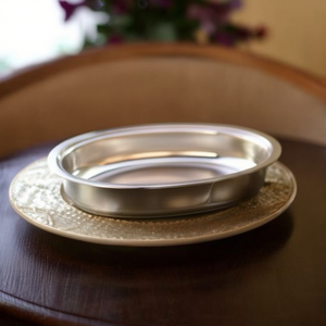 Piatto da portata ovale profondo in acciaio inox 10x6 pollici per catering e buffet - Product Image 3