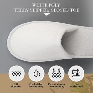 Chaussons jetables personnalisés à bout fermé en tissu éponge blanc pour hôtels, spas, mariages, hôpitaux, voyages, événements aériens - Product Image 3