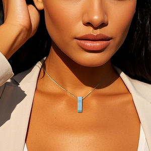 Avrupa Tarzı Toptan Altın Kaplama Kolye, Ham Pembe Kuvars Kolye Ucu, Kadınlar İçin Uzun Baget Kesim Doğal Taş Gerdanlık - Product Image 3