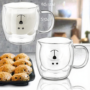แก้วกาแฟรูปหมี 2 ใบ ขนาด 8.5 ออนซ์ ผนังสองชั้น เก็บอุณหภูมิได้ ใช้กับเครื่องล้างจานได้ ดีไซน์ทันสมัย เหมาะสำหรับวันวาเลนไทน์ วันเกิด - Product Image 3