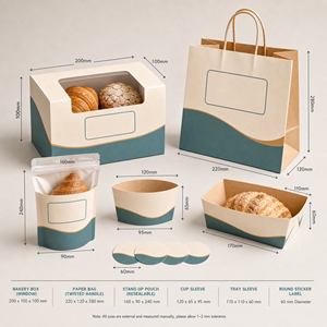 Kit d'emballage personnalisé pour boulangerie-café : Boîte, sac en papier, manchon pour gobelet, pochette, autocollant – Ensemble à emporter pour Thanksgiving et le Nouvel An - Product Image 2