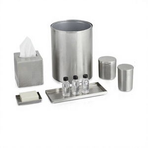 Ensemble d'accessoires de salle de bain 6 pièces en métal argenté avec porte-savon porte-savon porte-boule en coton pour la décoration de la maison et de la salle de bain - Product Image 1