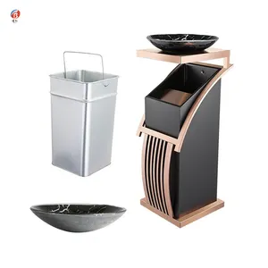 Stainless steel recycling trash can metal garbage bin with ashtray hotel standing ashtray rubbish bin