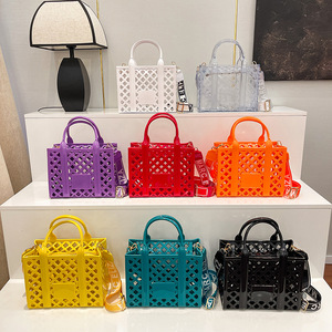 Trong suốt đầy màu sắc Rỗng ra thạch túi công suất lớn lỗ có thể giặt không thấm nước Eva bãi biển lưu trữ túi mua sắm giỏ Totes - Product Image 1