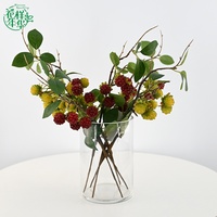 Branche de framboise rouge artificielle avec feuilles vertes, 38 cm, grappes de fruits réalistes, accessoires de photographie, décoration de cuisine, décoration de la maison