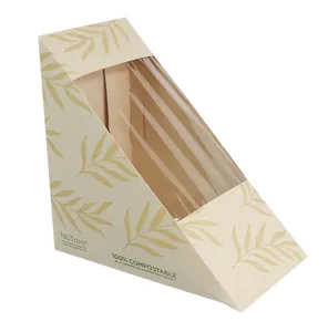 クラフト紙サンドイッチボックス食品飲料包装用ウィンドウトライアングルサンドイッチボックス