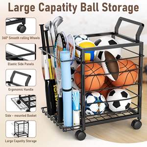 스포츠 장비 주최자 롤링 볼 보관 카트 농구 축구 차고를위한 사이드 브래킷이있는 차고 장난감 - Product Image 5