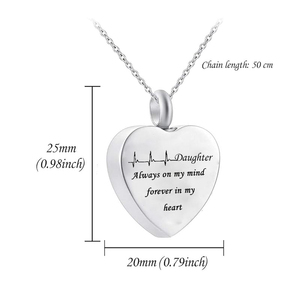 Sempre in mente Per Sempre nel mio Cuore Urna Ricordo Del Pendente Della Collana Del Cuore Memoriale Cenere Supporto Cremazione Gioielli per Le Ceneri - Product Image 2