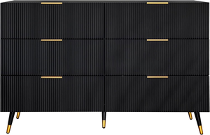 <span class=keywords><strong>Commode</strong></span> moderne en bois avec poignées dorées, 6 grands <span class=keywords><strong>tiroirs</strong></span> de rangement pour chambre d'enfant, 120x40x77cm, noir - Product Image 3