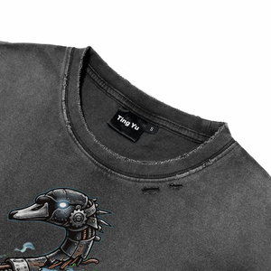 Oversized Vintage Acid Wash Distress Cotton Breath T-Shirts for <b>Men</b> Custom High Quality Punk Swan DTG Print O-Neck Casual Tees - Product Image 5
