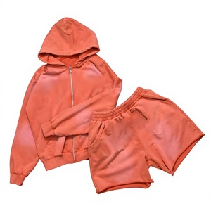 Conjunto Deportivo Personalizado para Hombre, de Poliéster/Algodón, Tejido, Lavado al Ácido, con Cierre, de Secado Rápido, Informal, de Verano, de Dos Piezas, Sudadera con Capucha y Pantalones Cortos - Product Image 1