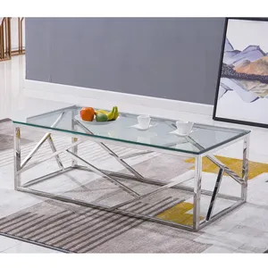 Table basse avec cadre en acier inoxydable, offre spéciale, haut de gamme, en verre transparent, meuble d'hôtel de maison