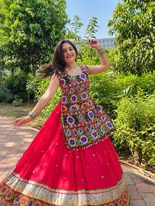 Elegant Heavy Rayon Cotton Western Fusion Kurti <b>Lehenga</b> with Decorative Lampi Lace Gamthi Work and Real Mirror Work <b>Women</b> Wear - Product Image 2
