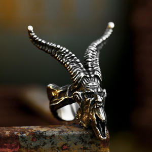 SS8-838R 2024ใหม่แหวนสแตนเลสสตีลเขากวางหัวกะโหลกแกะปีศาจเครื่องประดับพังค์โกธิคคุณภาพสูง - Product Image 5