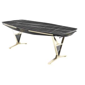 Mesa de Comedor Extensible de Lujo Bugatti con Cubierta de Mármol y Patas de Acero Inoxidable, Moderna, para 6 Personas - Product Image 1