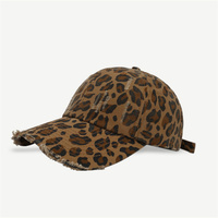 Gorra de Béisbol Deportiva de Sarga de Algodón, Sin Estructura, Ajustable, con Logotipo Bordado Plano Personalizado, para Uso Diario, con Estampado de Leopardo y Efecto Desgastado