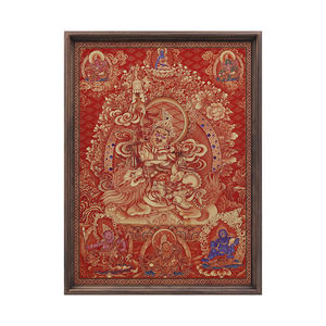 Cuadro de Pared con Marco de Mortise y Tenon de Primera Calidad, Arte en Latón, Protector del Dharma Budista, Thangka de los Cinco Dioses de la Riqueza de Vaisravana - Product Image 1