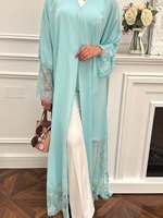 Abaya en dentelle turquoise aqua, robe musulmane de Dubaï, vente en gros, Ramadan Eid 2026, fournisseur d'usine, commande en gros