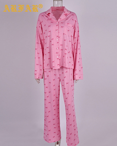 Женский комплект пижамы на заказ: хлопково-бамбуковый модал, мягкая домашняя одежда, двухсекционный комплект с принтом - Product Image 2