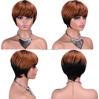 HC15 Perruque courte et droite avec Bang Pixie Cut Perruque de cheveux humains Full Machine Made Perruques de cheveux humains pour femmes noires Myanmar Cheveux 1pcs