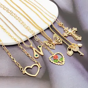 Factory custom jewelry wholesale enamel flower butterfly heart cross gold plated necklace for women