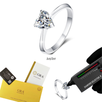 Moissanite S925 argent sterling 1-2 carat coeur amour bague pour dames bijoux de mariage classique avec placage rhodium par marque