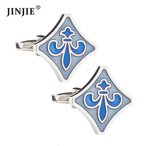 Sẵn Sàng Để Tàu Pháp Chất Liệu Đồng Màu Xanh Fleur-de-Ls Men Cuff Nút Người Đàn Ông Của Cuff Liên kết - Product Image 1