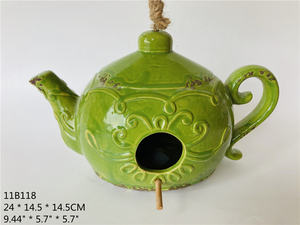 Steengoed Creatieve Groene Theepot Vorm Vogelhuis Voor Tuindecoratie - Product Image 3